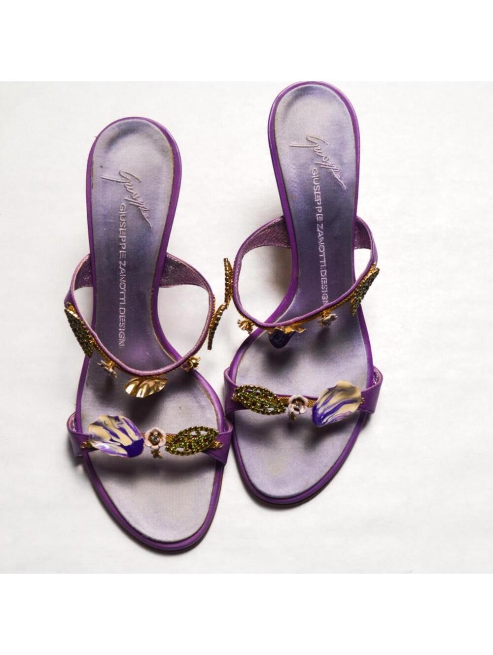Giuseppe Zanotti Italian Vintage Floral Purple Sandal Heels - Picture 2 of 6